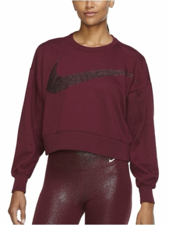 Nike Tops - Nike Women's Burgundy Cropped Crew Sweatshirt with Glitter Swoosh